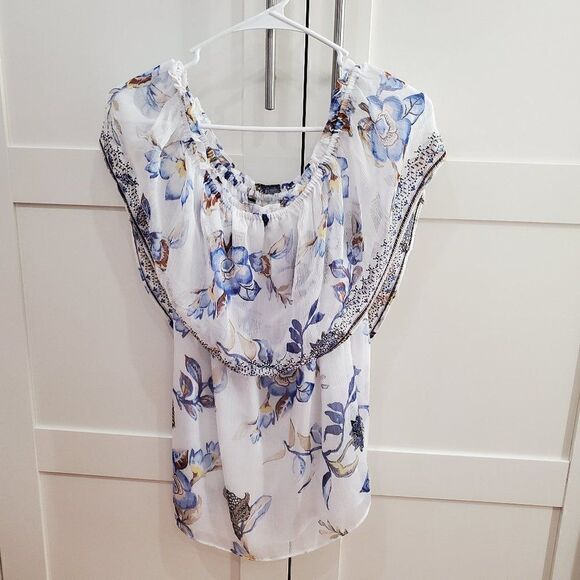 WHBM White Blue Floral Off Shoulder Top MP - Picture 6 of 7